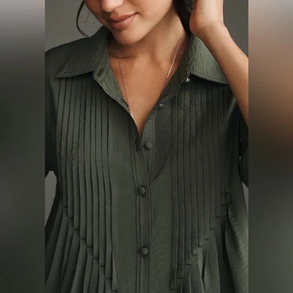 Pilcro Short-Sleeve Pintuck
Tunic Shirt Dress Olive Green Size M NWT - Picture 2 of 15